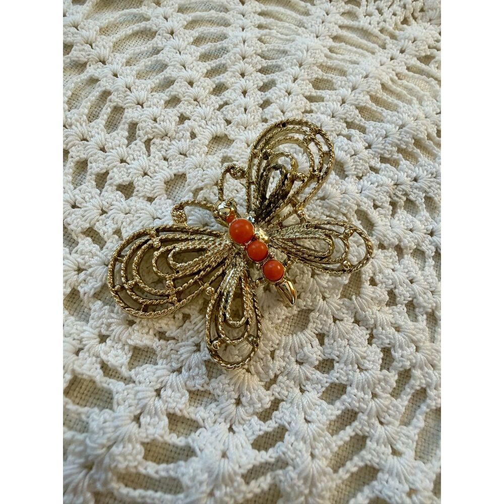 Vintage Gerry's Signed Gold Tone Filigree Butterfly Brooch